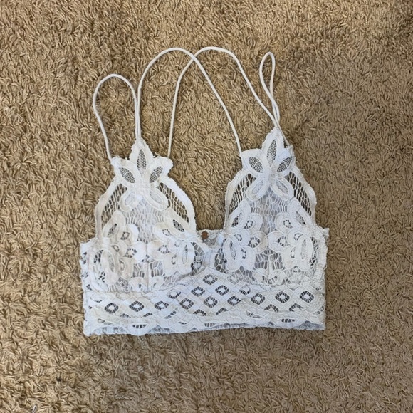 Free People FP One Adella Boho Crochet Gray Strappy Lace Floral Bralette - Picture 3 of 5
